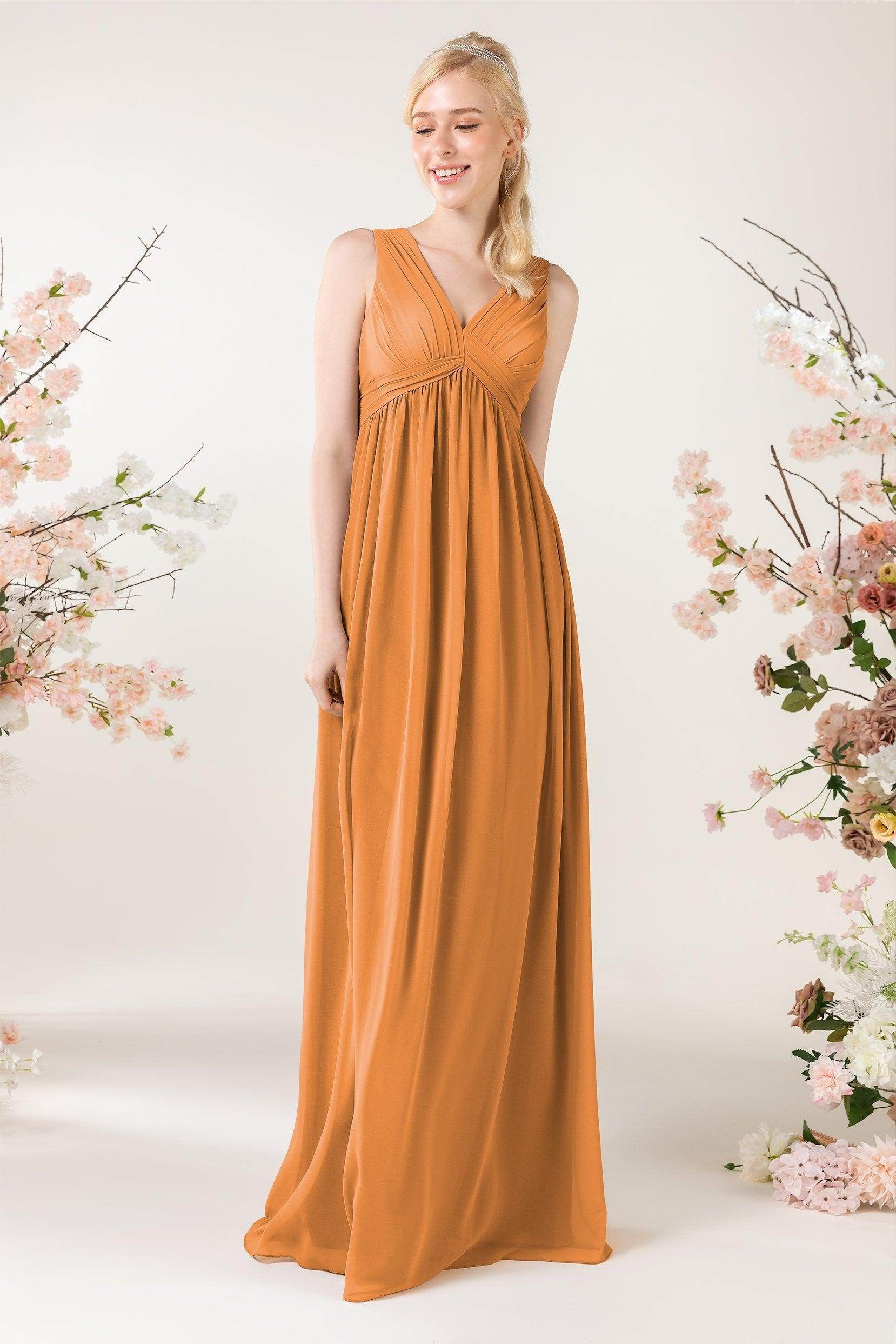 A-Line Sweep-Brush Train Chiffon Bridesmaid Dress CB0455 - COCOMELODY